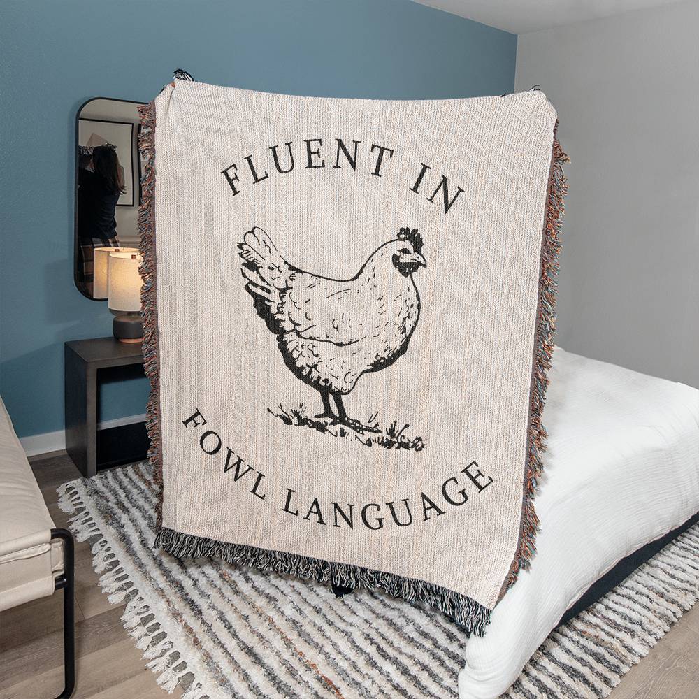 Fluent in Fowl Language Woven Blanket, Funny Chicken Gift for Grandma Mom Mothers Day Gift for Her, Chicken Lover Gift Ideas