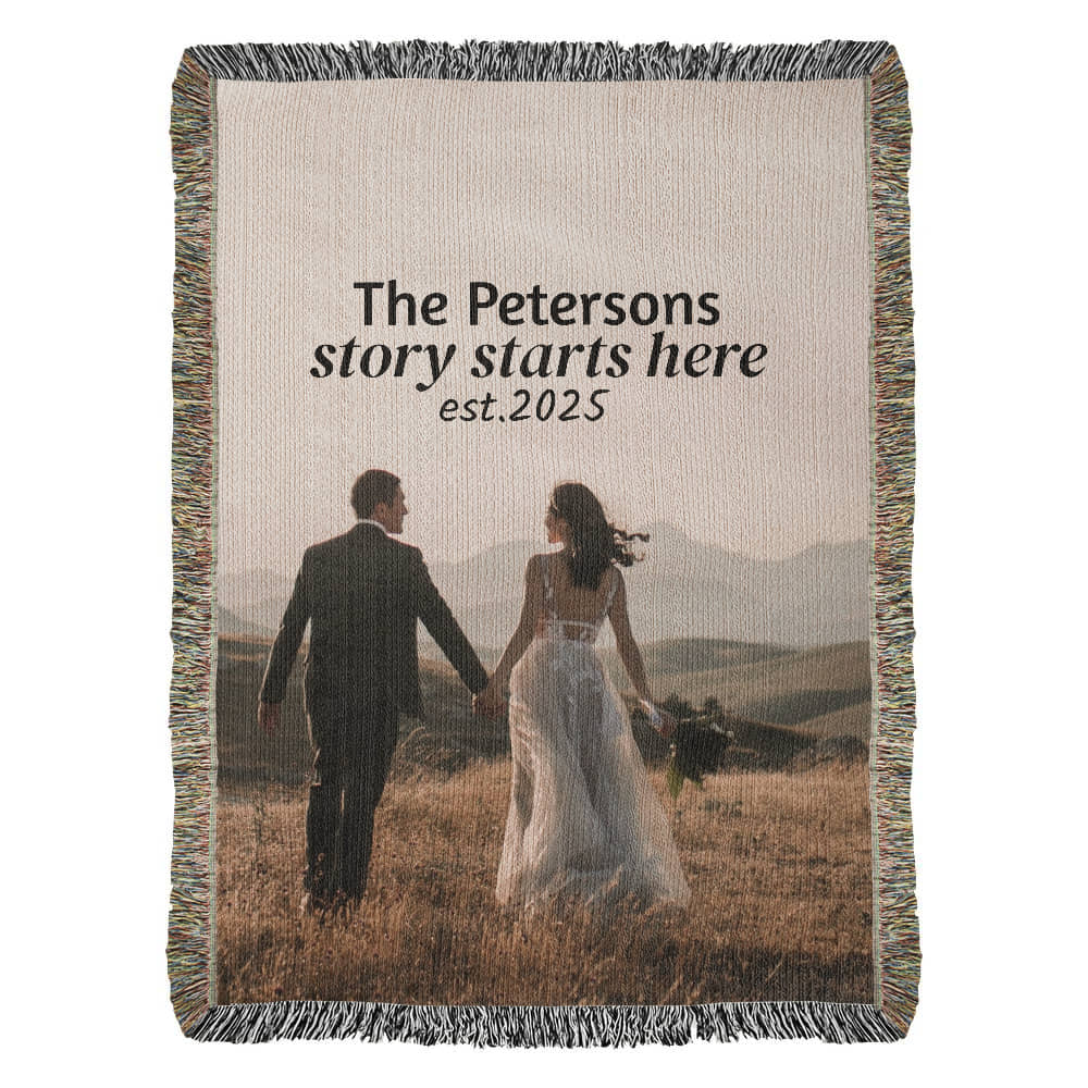 Custom Photo Woven Blanket – Personalized Wedding Anniversary Throw, Cotton Tapestry Blanket with Picture, Custom Couples Gift, Memorial Gift