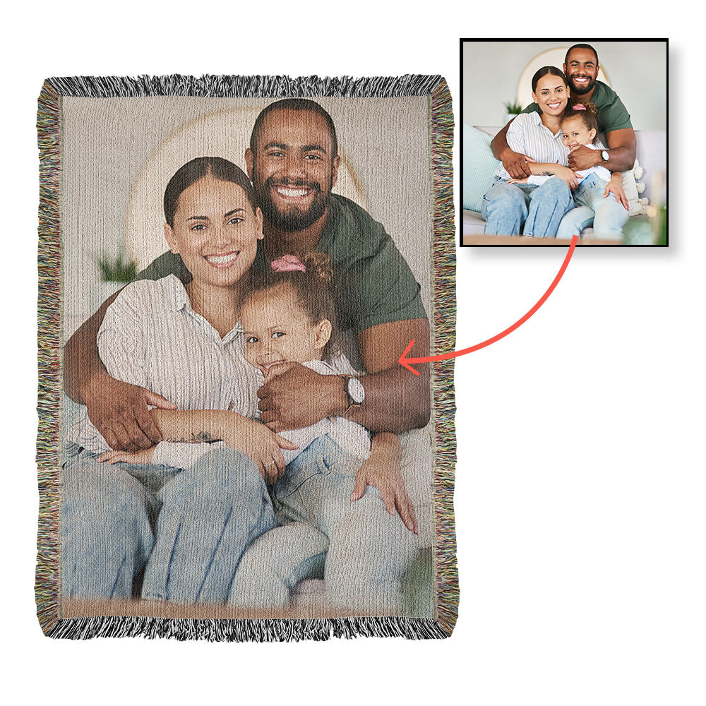 Custom Photo Woven Blanket – Personalized Wedding Anniversary Throw, Cotton Tapestry Blanket with Picture, Custom Couples Gift, Memorial Gift