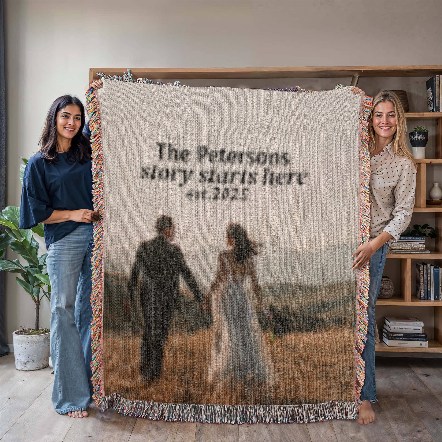 Custom Photo Woven Blanket – Personalized Wedding Anniversary Throw, Cotton Tapestry Blanket with Picture, Custom Couples Gift, Memorial Gift