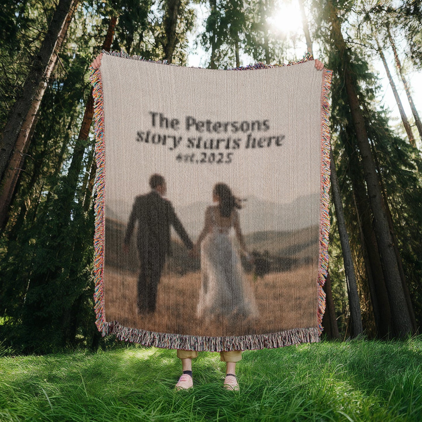 Custom Photo Woven Blanket – Personalized Wedding Anniversary Throw, Cotton Tapestry Blanket with Picture, Custom Couples Gift, Memorial Gift