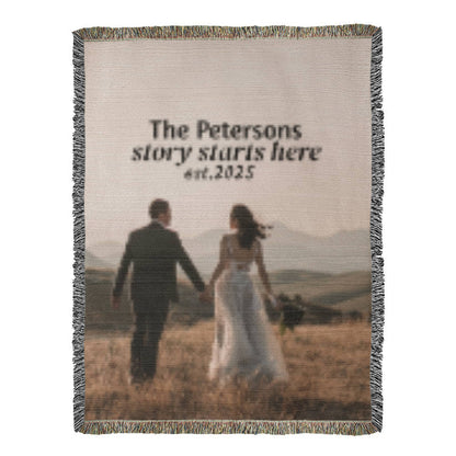 Custom Photo Woven Blanket – Personalized Wedding Anniversary Throw, Cotton Tapestry Blanket with Picture, Custom Couples Gift, Memorial Gift
