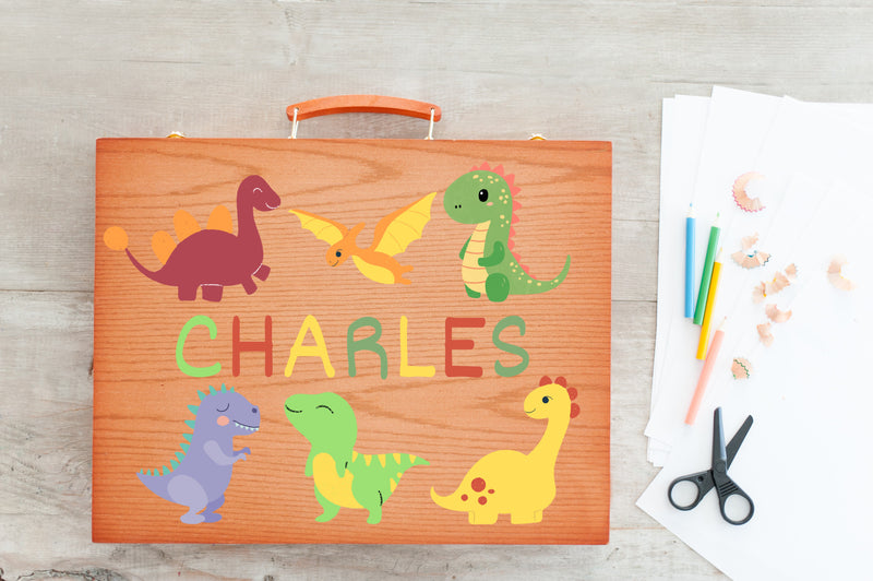 Personalized Wooden Art Supply Box, Custom Name Kids Art Box, Cute Unicorn, Dinosaur, Floral Craft Box, Gift for Girls, Gift for Boys