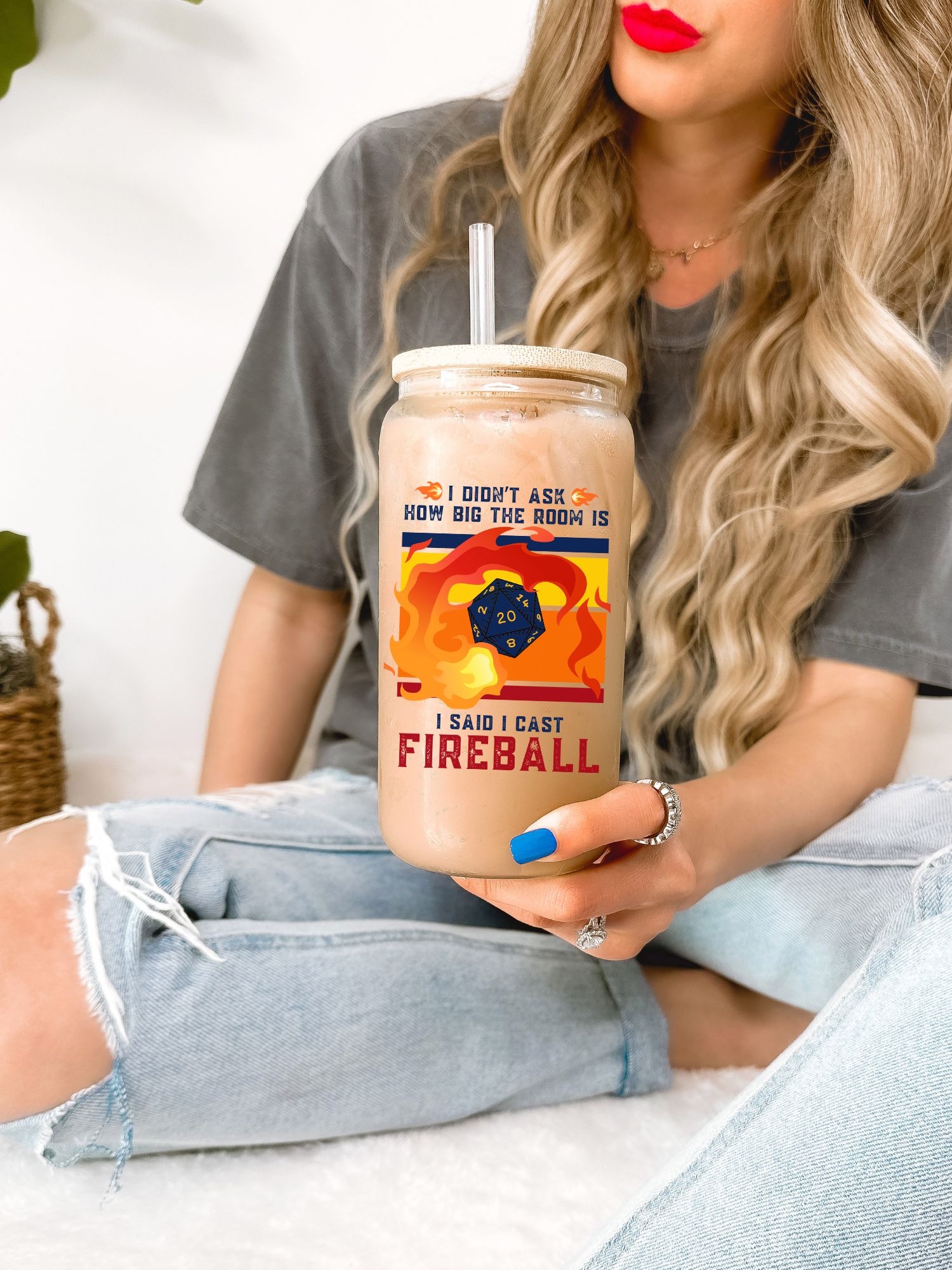 DM I Cast Fireball DND Dragon Dungeon Master Glass Mug Tumbler, Wizard Joke Retro Funny Gamer Coffee Glass Cup, DM Gift for Her