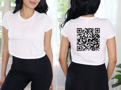 Fuck You QR Code Back Print Women's Flowy Cropped Tee Shirt, Funny Saying Shirt, Sarcastic Gift for Friends, Gift for Coworker, Adult Humor