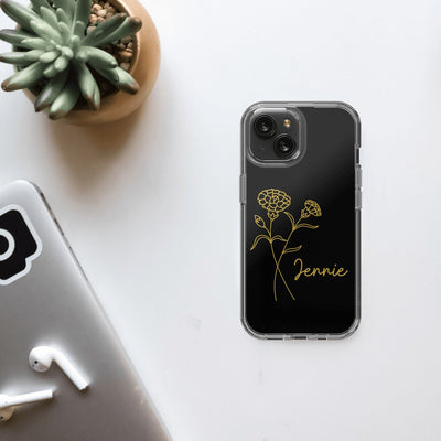 Personalized Birth Flower Clear iPhone 15 Plus Case, Custom Birth Month Floral Phone Case with Name, Customized Floral Phone Cases Gift for Her