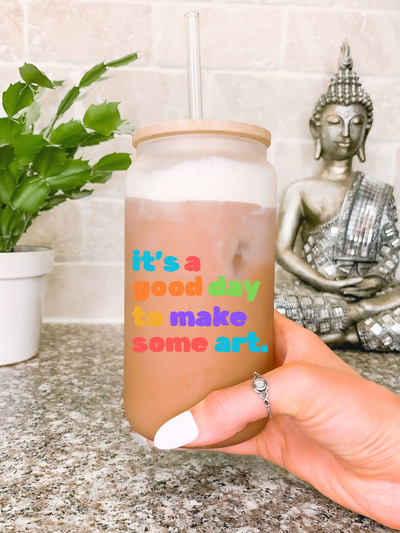 Art Teacher Gift, It's A Good Day To Make Art Glass Mug, Art Travel Mug for Teacher, Artist Coffee Mug, Gift for Painter, Art Lover Cup