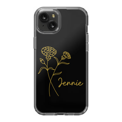 Personalized Birth Flower Clear iPhone 15 Plus Case, Custom Birth Month Floral Phone Case with Name, Customized Floral Phone Cases Gift for Her