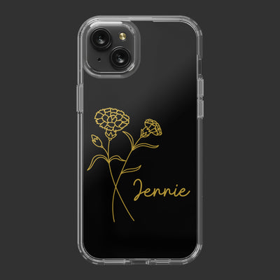 Personalized Birth Flower Clear iPhone 15 Plus Case, Custom Birth Month Floral Phone Case with Name, Customized Floral Phone Cases Gift for Her