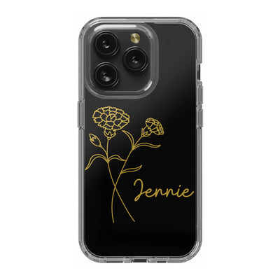 Personalized Birth Flower Clear iPhone 15 Pro Case, Custom Birth Month Floral Phone Case with Name, Customized Floral Phone Cases Gift for Her