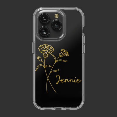 Personalized Birth Flower Clear iPhone 15 Pro Case, Custom Birth Month Floral Phone Case with Name, Customized Floral Phone Cases Gift for Her