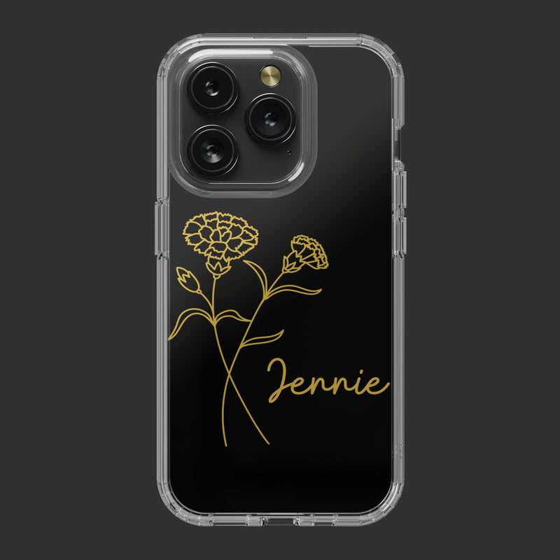 Personalized Birth Flower Clear iPhone 15 Pro Case, Custom Birth Month Floral Phone Case with Name, Customized Floral Phone Cases Gift for Her