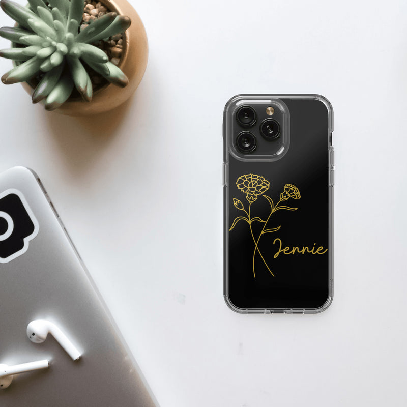Personalized Birth Flower Clear iPhone 15 Pro Max Case, Custom Birth Month Floral Phone Case with Name, Customized Floral Phone Cases Gift for Her