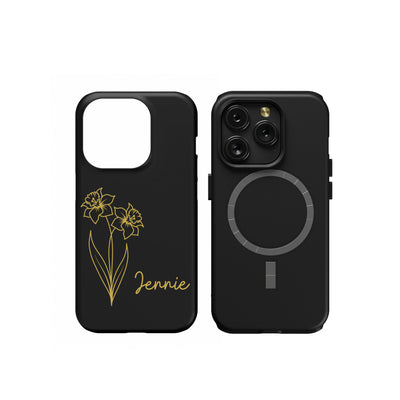 Personalized Birth Flower MagSafe iPhone 15 Pro Max Case, Custom Birth Month Floral Phone Case with Name, Customized Floral Phone Cases Gift for Her