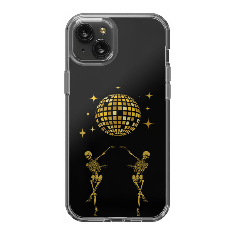 Dancing Skeleton Clear iPhone 15 Plus Case, Disco Ball Art Trendy Phone Cases, Birthday Gift for Bestie, Dark Acadamia, Spooky Gifts for Her