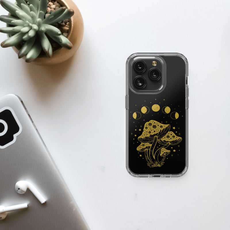 Moon Mushroom Clear iPhone 15 Pro Case, Vintage Cottage Core Phone Cases,  Nature Lovers Gift, Enchanted Forest, Birthday Gift for Her