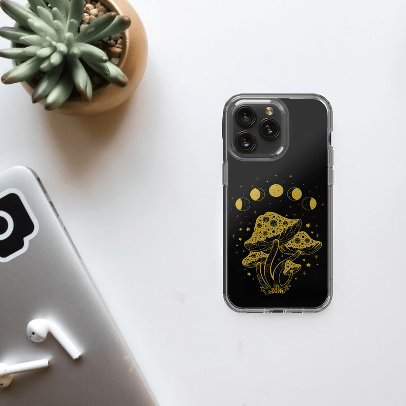 Moon Mushroom Clear iPhone 15 Pro Max Case, Vintage Cottage Core Phone Cases,  Nature Lovers Gift, Enchanted Forest, Birthday Gift for Her