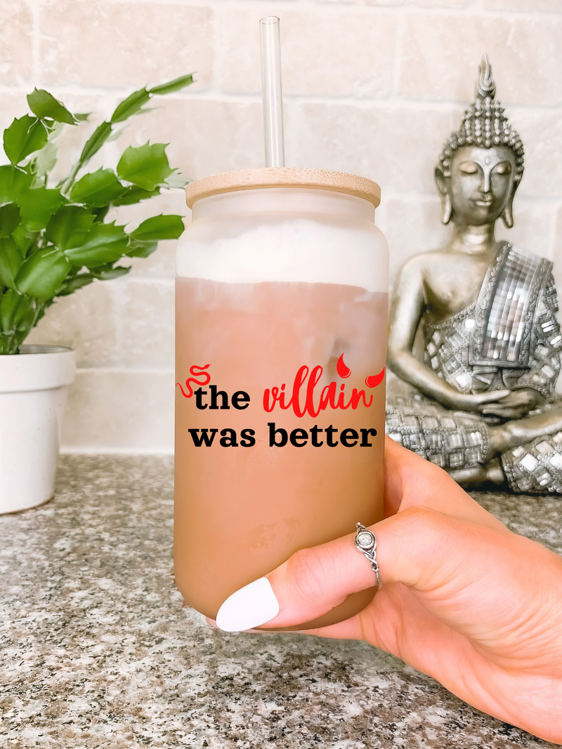 The Villain Was Better 16oz Glass Mug, Funny Bookish Gifts for Villain Lovers, Book Lover Tumbler, Bookworm Travel Mug, Birthday Gift for Her