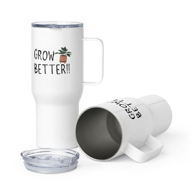 Good Omens Grow Better Travel Mug with handle, Funny Gift for Bookish, Fandom Coffee Cup, Good Omens Mug, Gift for Book Lovers, Plant Lover Gift Ideas