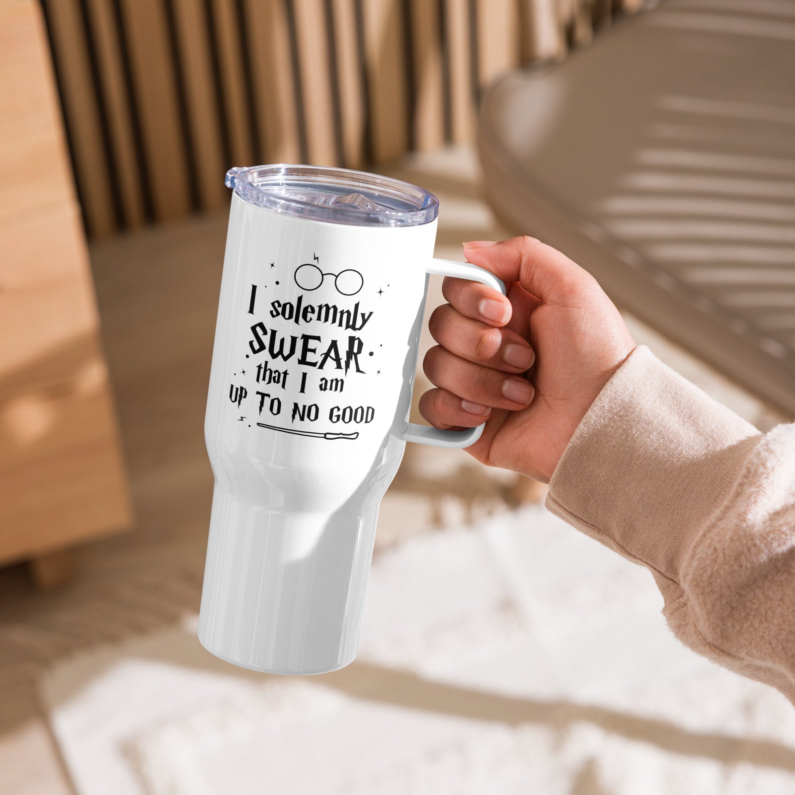 I Solemnly Swear Travel Mug with Handle, I Am Up To No Good Mug, HP Quotes Tumbler, Wizard Magic Wand Mug, Pottery Gift for Fans