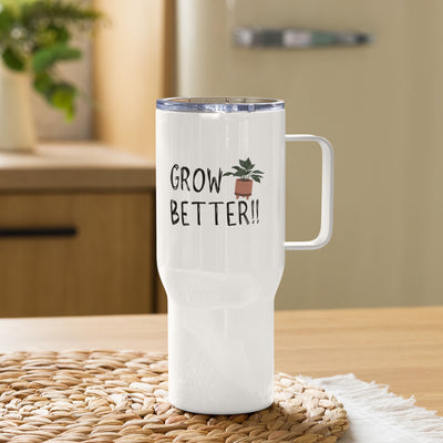 Good Omens Grow Better Travel Mug with handle, Funny Gift for Bookish, Fandom Coffee Cup, Good Omens Mug, Gift for Book Lovers, Plant Lover Gift Ideas