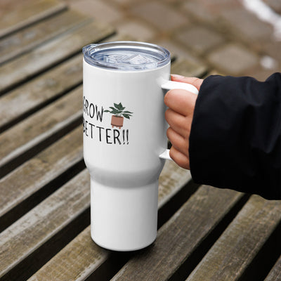 Good Omens Grow Better Travel Mug with handle, Funny Gift for Bookish, Fandom Coffee Cup, Good Omens Mug, Gift for Book Lovers, Plant Lover Gift Ideas