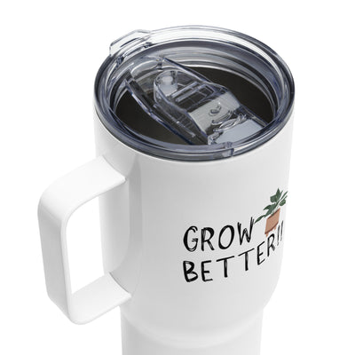 Good Omens Grow Better Travel Mug with handle, Funny Gift for Bookish, Fandom Coffee Cup, Good Omens Mug, Gift for Book Lovers, Plant Lover Gift Ideas