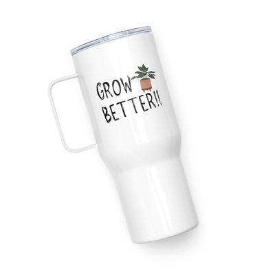 Good Omens Grow Better Travel Mug with handle, Funny Gift for Bookish, Fandom Coffee Cup, Good Omens Mug, Gift for Book Lovers, Plant Lover Gift Ideas