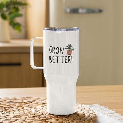 Good Omens Grow Better Travel Mug with handle, Funny Gift for Bookish, Fandom Coffee Cup, Good Omens Mug, Gift for Book Lovers, Plant Lover Gift Ideas