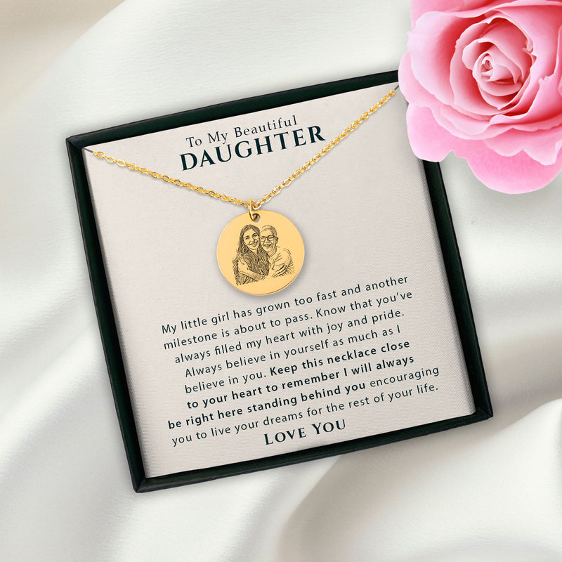 Custom Daughter Mom Portrait Necklace, Personalized Gift For Daughter, Daughter Birthday, Daughter Graduation, Sentimental Custom Portrait from photo Necklace, Portrait Necklace