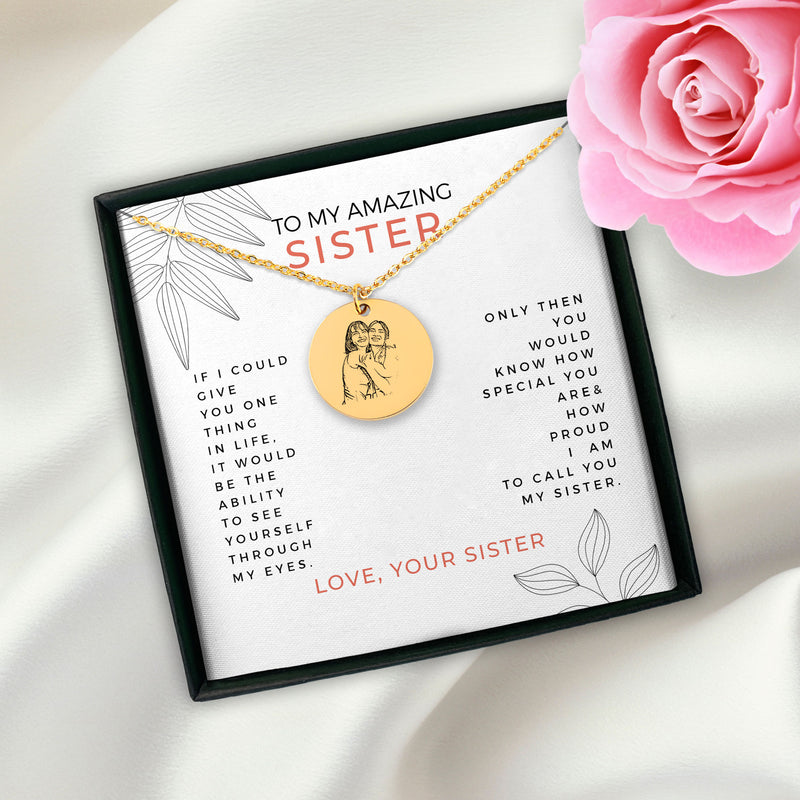 Personalized Sister Portrait Necklace, Custom Portrait Sister Necklace, Sister Necklace