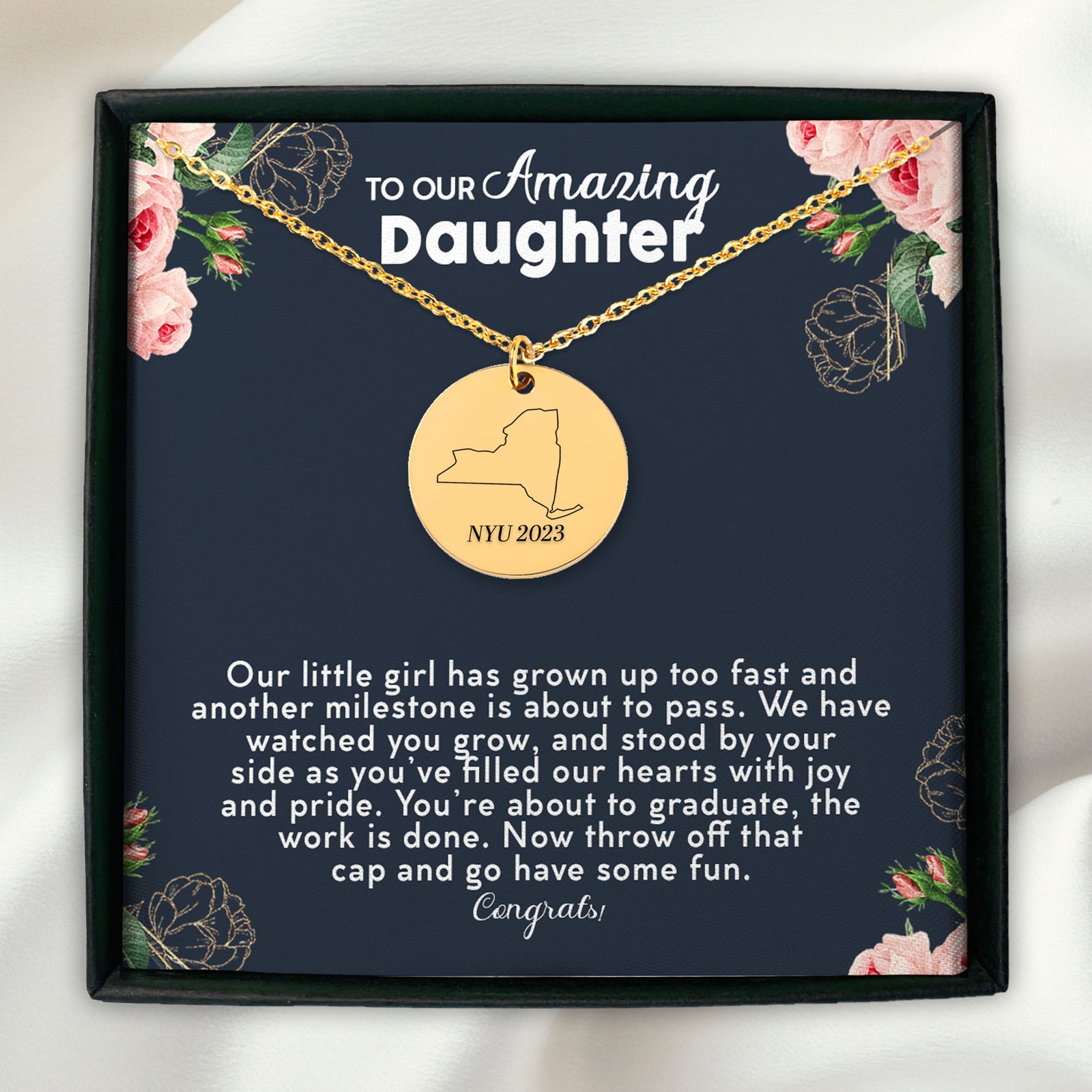 Personalized Daughter Graduation College Necklace, University Necklace, College Gifts, University Gifts, State Necklace, Alumni Gift
