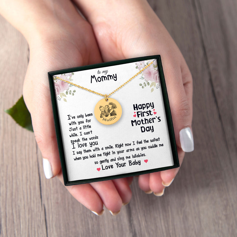 Personalized Happy 1st Mothers Day Portrait Necklace, Gift for First Time Mom Gift First Mothers Day Gift for New Mom Gifts Baby Mother Mommy Necklace Gift