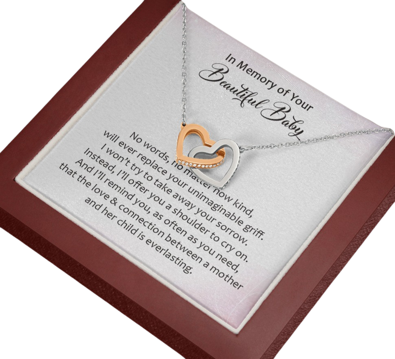 In Memory Of Your Beautiful Baby I'll Offer You A Shoulder To Cry On Interlocked Heart Necklace | Loss of Baby Gift |  Pregnancy Loss Gift | Sorry For Your Loss Gift