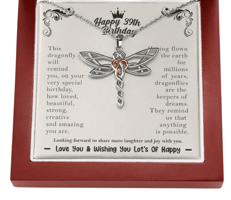 39th birthday dragonfly necklace | Happy 39th Birthday Gift for her |  For your best friend, daughter, sister, niece, cousin, on her 39th birthday