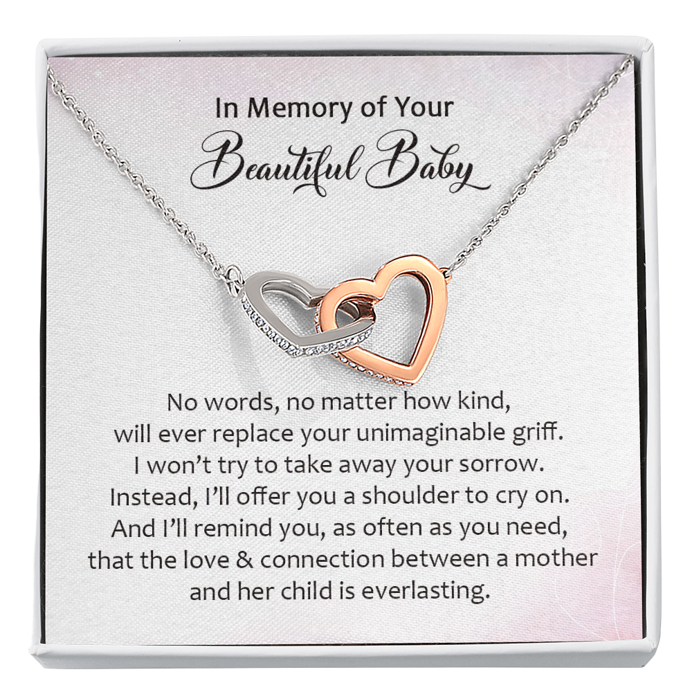 In Memory Of Your Beautiful Baby I'll Offer You A Shoulder To Cry On Interlocked Heart Necklace | Loss of Baby Gift |  Pregnancy Loss Gift | Sorry For Your Loss Gift