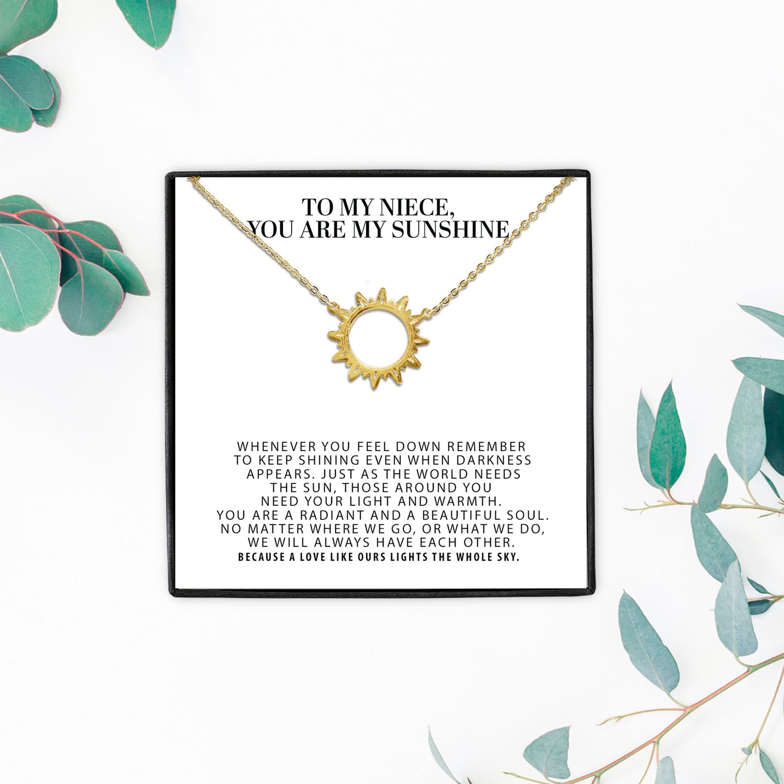 To My Niece You Are My Sunshine Sun Pendant, Gift For Niece, Gift From Aunt, Gift From Uncle, Dainty Sun Necklace for Her, Niece Necklace
