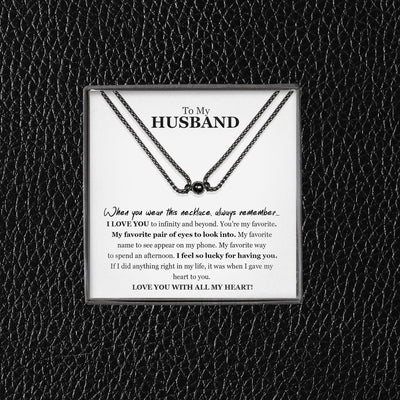 To My Husband Magnetic Promise Couple Necklace Set 2pcs | I'm Lucky To Have You Magnetic Promise Necklace | Anniversary Couple Necklace Gift | Romantic Necklace Gift for Husband