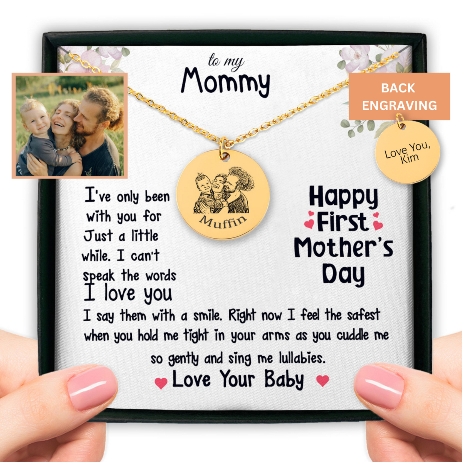 Personalized Happy 1st Mothers Day Portrait Necklace, Gift for First Time Mom Gift First Mothers Day Gift for New Mom Gifts Baby Mother Mommy Necklace Gift