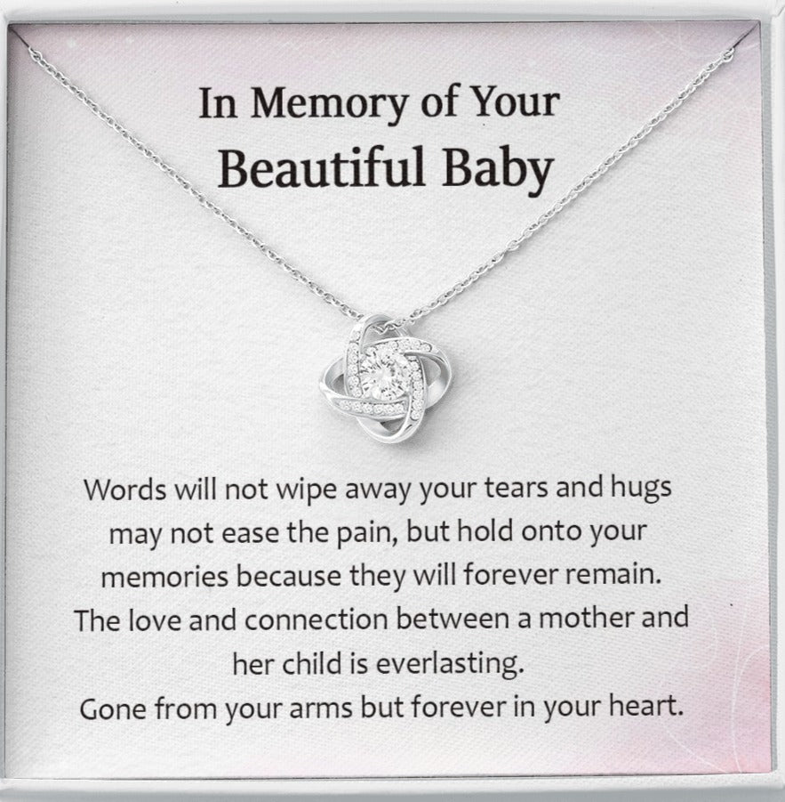 In Memory Of Your Beautiful Baby Forever In Your Heart Love Knot Necklace | Loss of Baby Gift |  Pregnancy Loss Gift | Sorry For Your Loss Gift