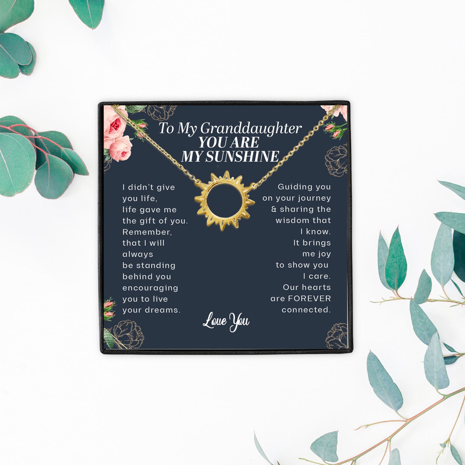 To My Granddaughter You Are My Sunshine Sun Pendant, Gift From Grandmother, Dainty Sun Necklace, Grandma and Granddaughter, Gif for Her