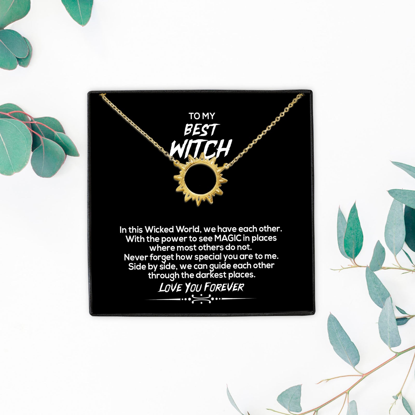 To My Best Witch Sun Necklace, Coven Sister, Birthday Gift for Best Friend, Girlfriend Gift for Her, Dainty Sun Pendant Necklace for Women