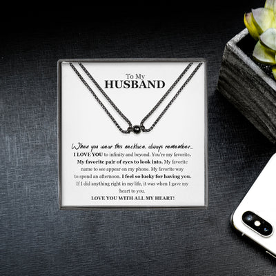 To My Husband Magnetic Promise Couple Necklace Set 2pcs | I'm Lucky To Have You Magnetic Promise Necklace | Anniversary Couple Necklace Gift | Romantic Necklace Gift for Husband