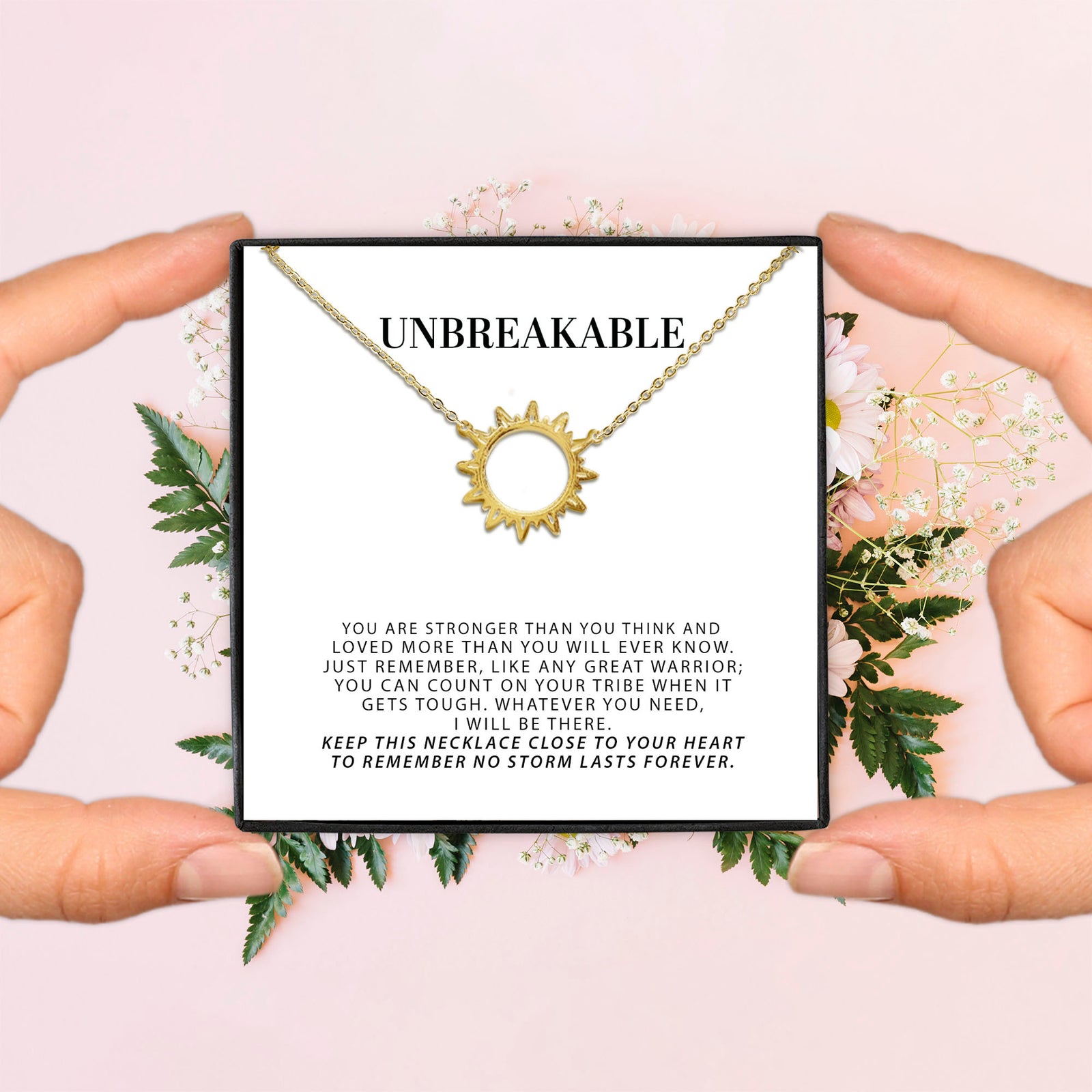 Unbreakable Motivation Sun Necklace, Sun Jewelry for Women, Care Package, Minimalist Sun Pendant, Encouragement Gift for Her