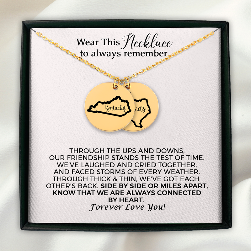 Personalized Friendship Necklace Long Distance,  Custom USA States Friendship Necklaces, Best Friend Wedding, Birthday Gift