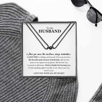 To My Husband Magnetic Promise Couple Necklace Set 2pcs | I'm Lucky To Have You Magnetic Promise Necklace | Anniversary Couple Necklace Gift | Romantic Necklace Gift for Husband