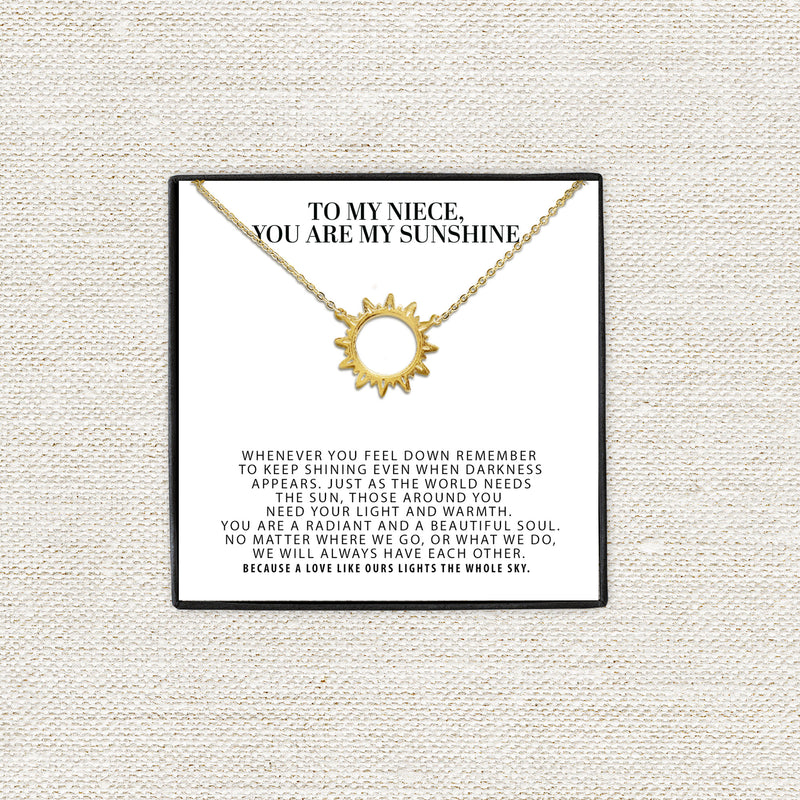 To My Niece You Are My Sunshine Sun Pendant, Gift For Niece, Gift From Aunt, Gift From Uncle, Dainty Sun Necklace for Her, Niece Necklace