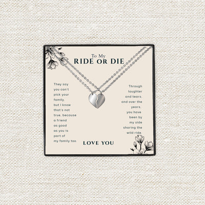 Ride Or Die Necklace Set for Two, Split Heart Best Friend Necklace to Share, Layering necklace