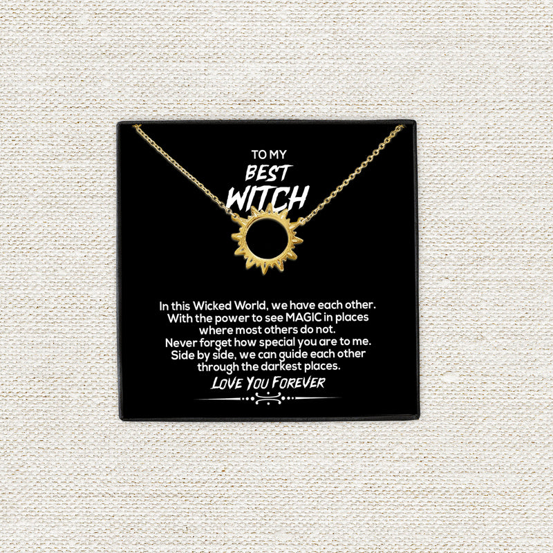 To My Best Witch Sun Necklace, Coven Sister, Birthday Gift for Best Friend, Girlfriend Gift for Her, Dainty Sun Pendant Necklace for Women