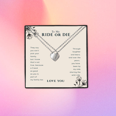 Ride Or Die Necklace Set for Two, Split Heart Best Friend Necklace to Share, Layering necklace